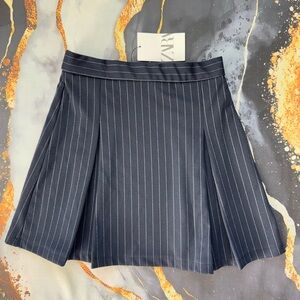 ZARA Girls Pleated Pinstripe Skirt Size 13-14 (164 cm) Navy Blue New